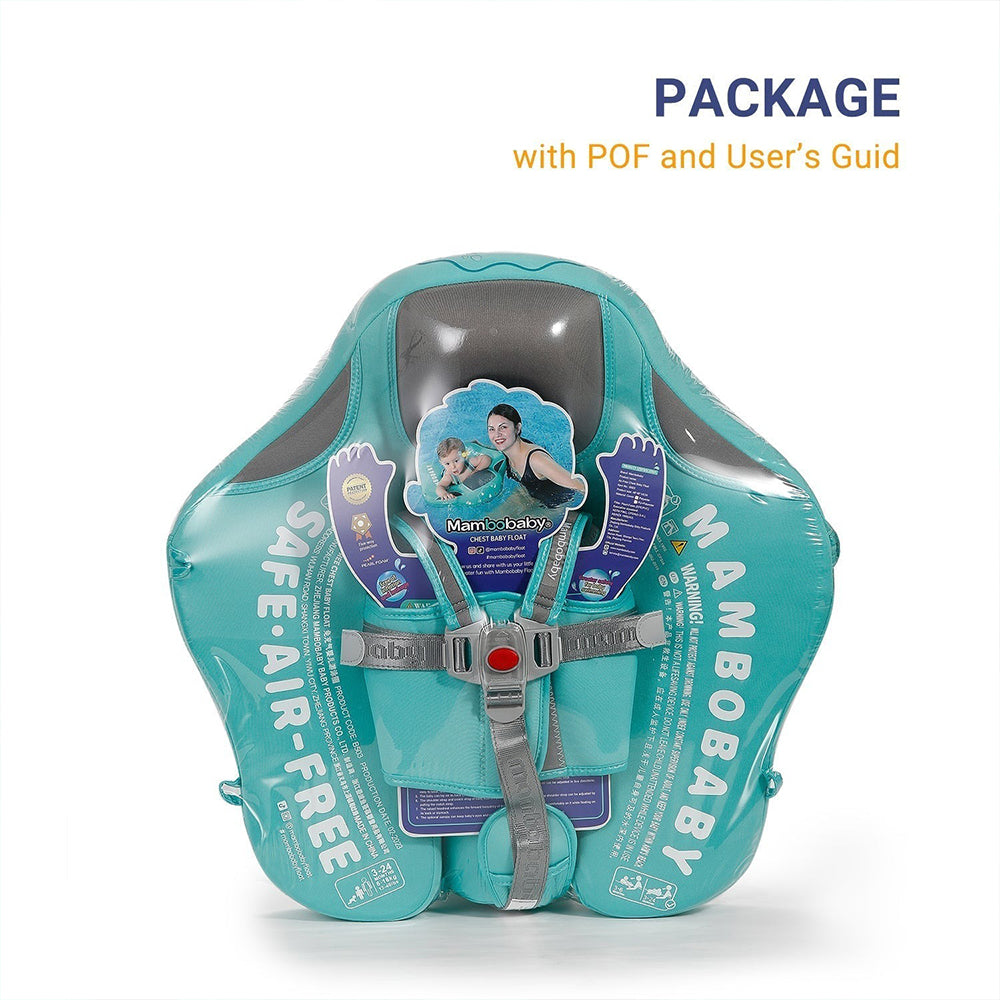 Official Mambobaby brand packaging ensuring an authentic air-free baby float with all safety accessories included.
