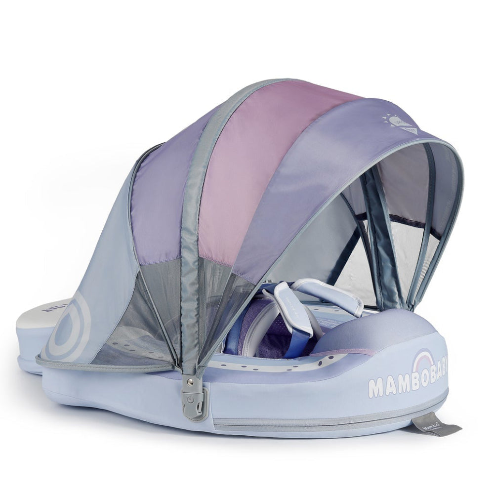 Official Mambobaby Rainbow Purple Luxury Edition air-free baby float with puncture-proof PearlFoam and UV canopy.