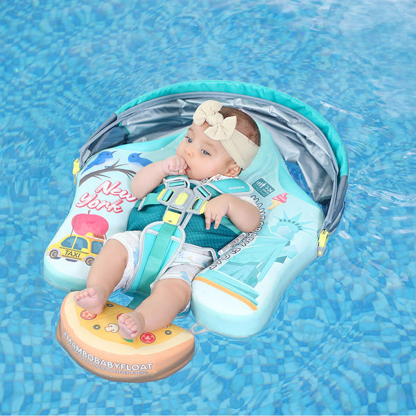 Mambobaby™ New York | Air-Free Baby Swim Float with UPF 50+ Canopy (3–24 Months)