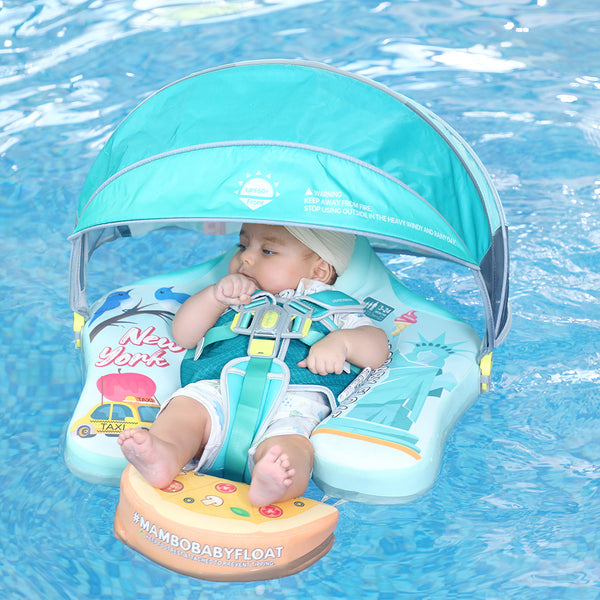 Mambobaby™ New York | Air-Free Baby Swim Float with UPF 50+ Canopy (3–24 Months)