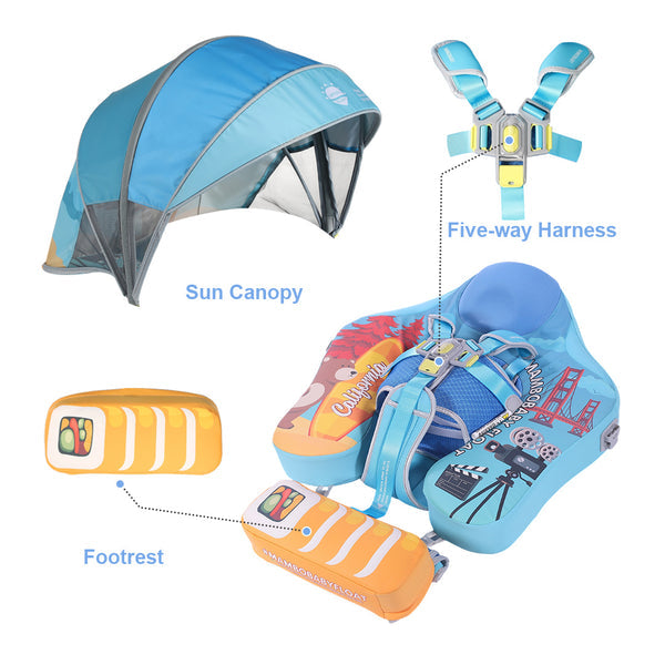 Mambobaby™ California | Air-Free Baby Swim Float with UPF 50+ Canopy (3–24 Months)