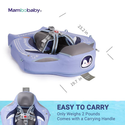 Side profile of the Mambobaby Penguin non-inflatable baby swim ring in high-visibility blue.