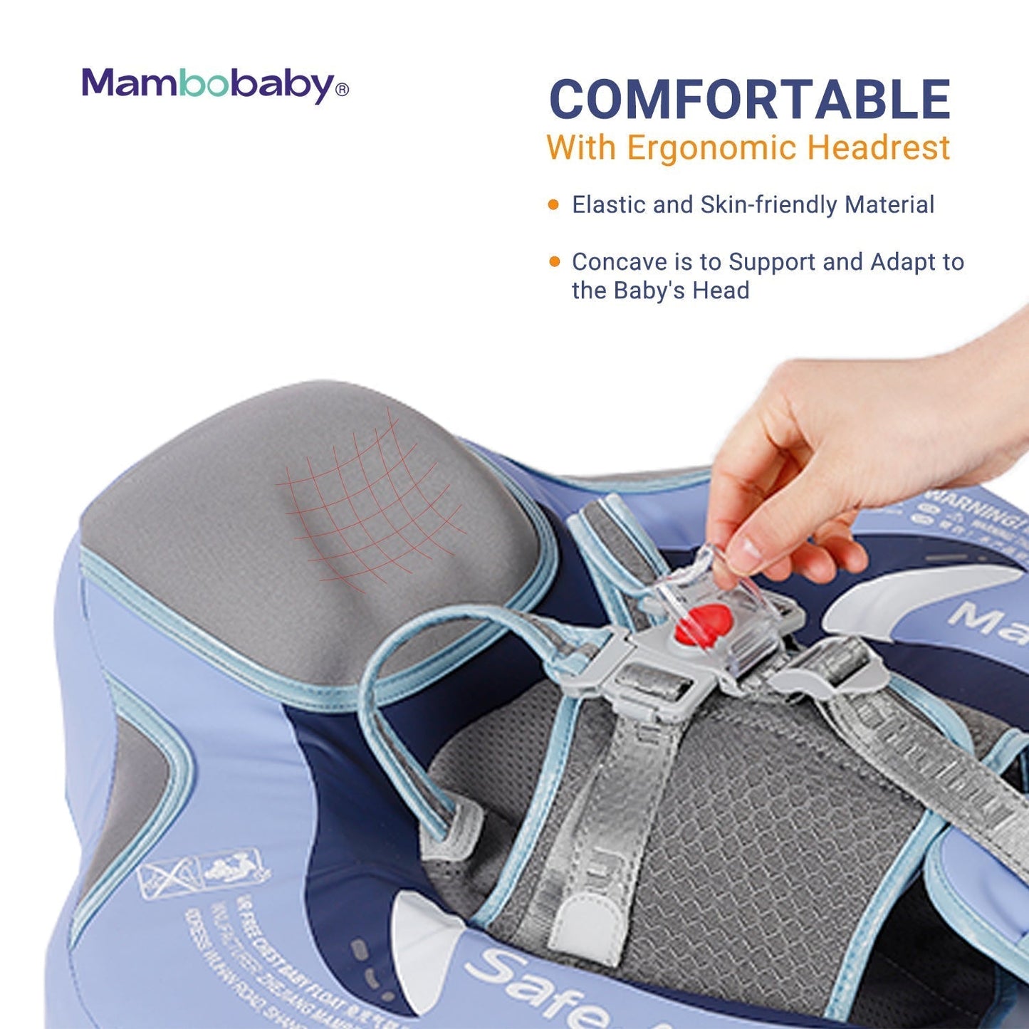 Detailed view of the secure 5-point safety harness and dual-clasp locking system on the Mambobaby Penguin float.
