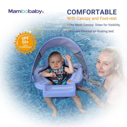 Official Mambobaby Penguin Edition puncture-proof baby float with UV50 canopy for ages 3-24 months.