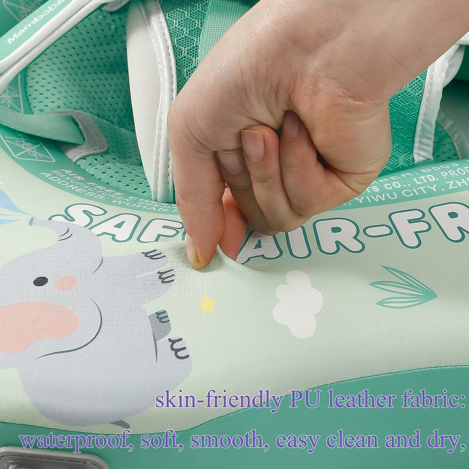 Close-up of the Mambobaby™ 3D breathable mesh fabric. This ultra-soft, skin-friendly material ensures maximum ventilation and prevents skin irritation, providing a comfortable and cool swimming experience for babies. A signature comfort feature of our non-inflatable PearlFoam™ floats.