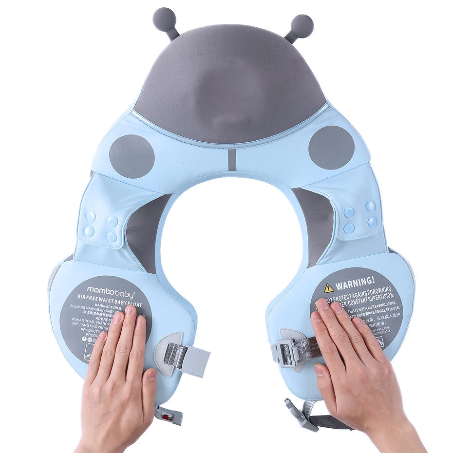 Instructional guide showing how to secure and unlock the Mambobaby Ladybug shoulder float dual-lock mechanism.