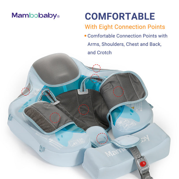 Close-up of the Mambobaby Turtle Series professional 5-point safety harness inspired by automotive safety standards eight connections points