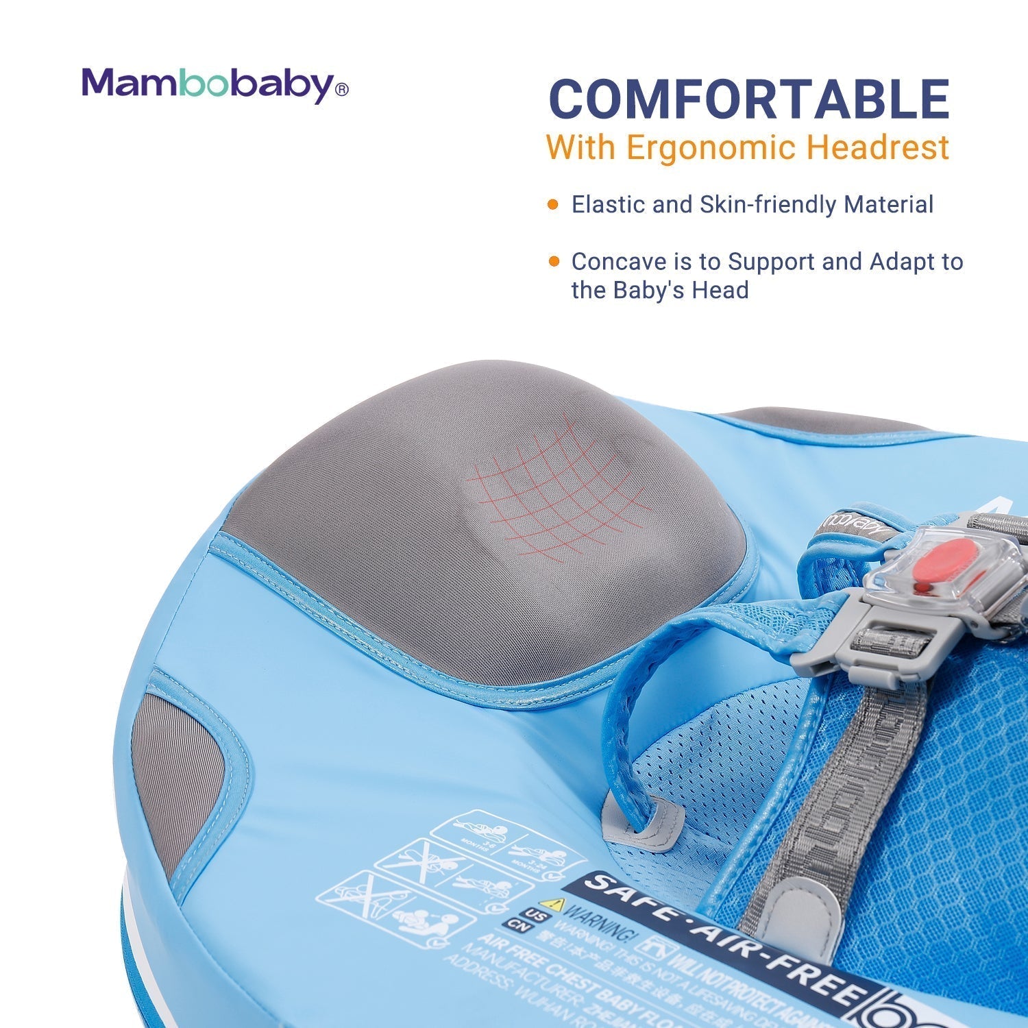 Close-up of the secure Mambobaby 5-point safety harness and dual-clasp locking system designed to prevent slipping or tipping.