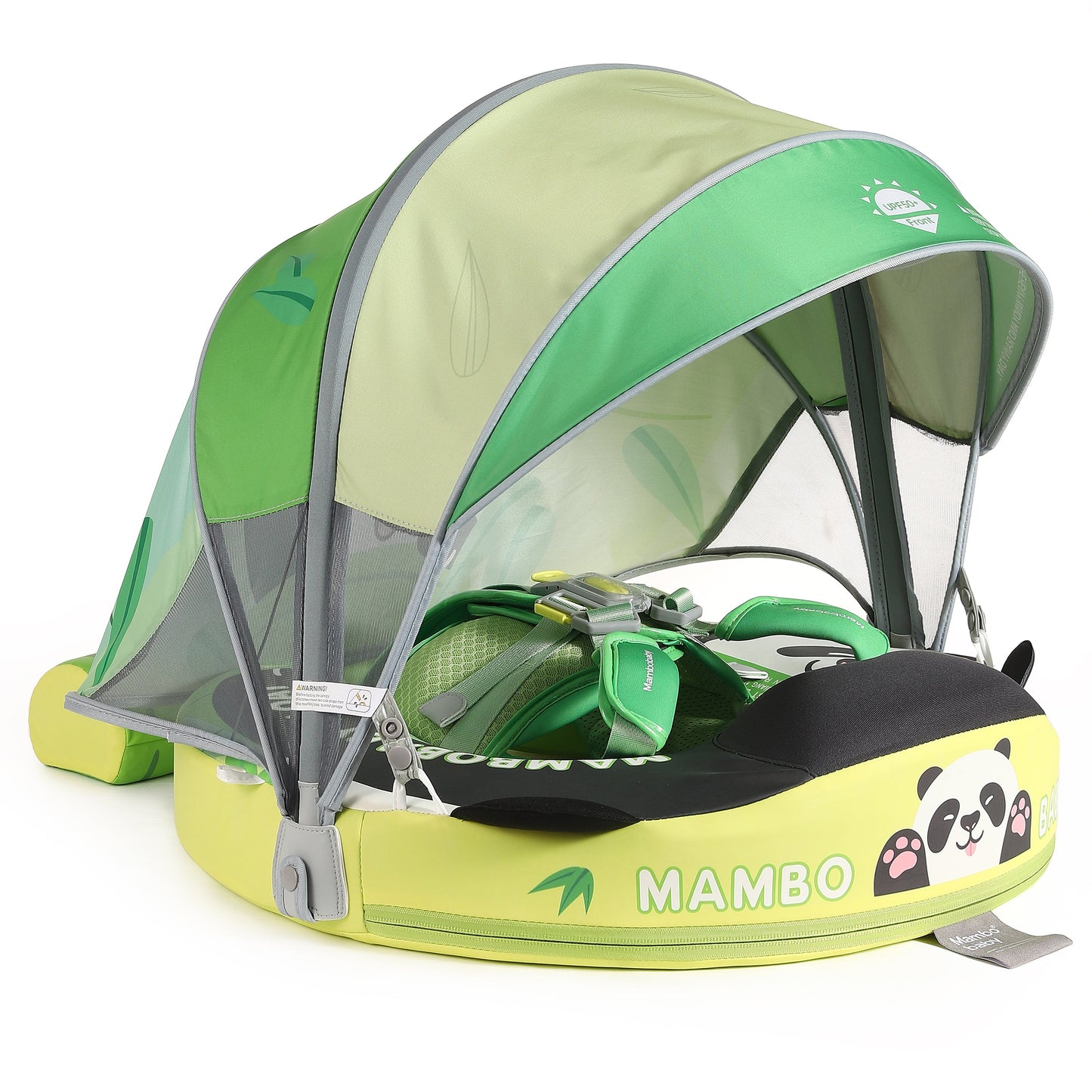 Official Mambobaby Panda Luxury Edition air-free baby float with puncture-proof PearlFoam and UV canopy.
