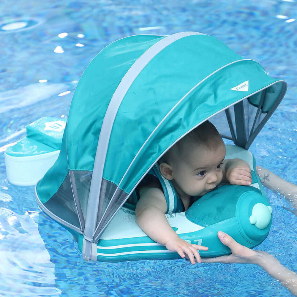 Demonstration of training modes for toddlers in the Mambobaby Airplane float: Breaststroke and Backstroke.