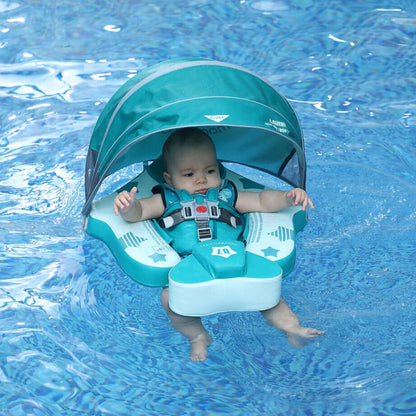 Toddler using the Mambobaby Airplane float in a pool, demonstrating the 40-degree professional swimming angle.