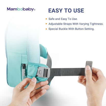 Demonstration of the easy-to-use Mambobaby back float, showing it is always ready for water without needing a pump.