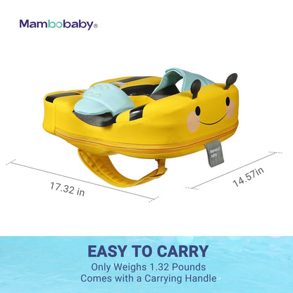 Technical dimensions and size chart for the Mambobaby Bee Shoulder Float (8-36 months) showing width and height.