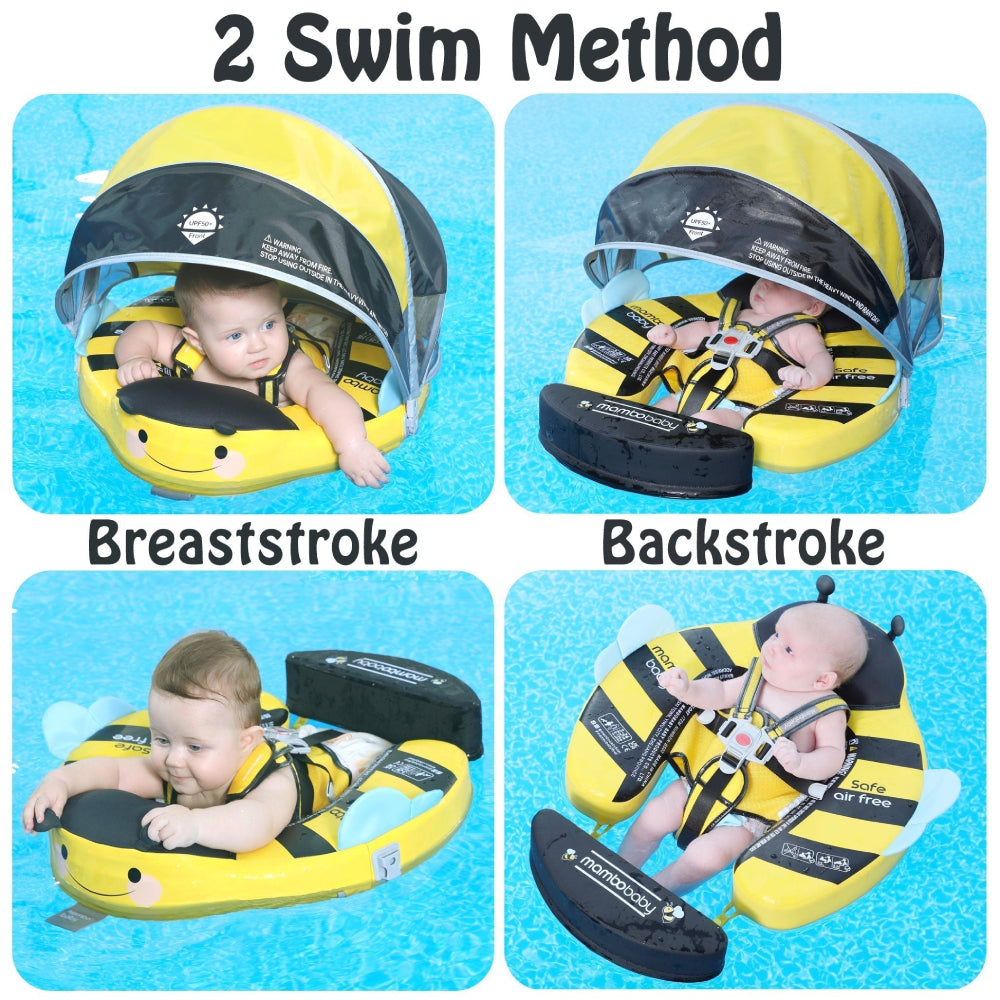 Demonstration of breaststroke and backstroke swimming positions in the Mambobaby Butterfly developmental trainer.