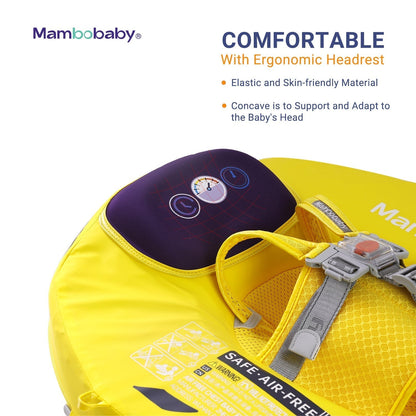 The Mambobaby Car float featuring BPA-free waterproof leather headrest and unsinkable PearlFoam solid core technology.