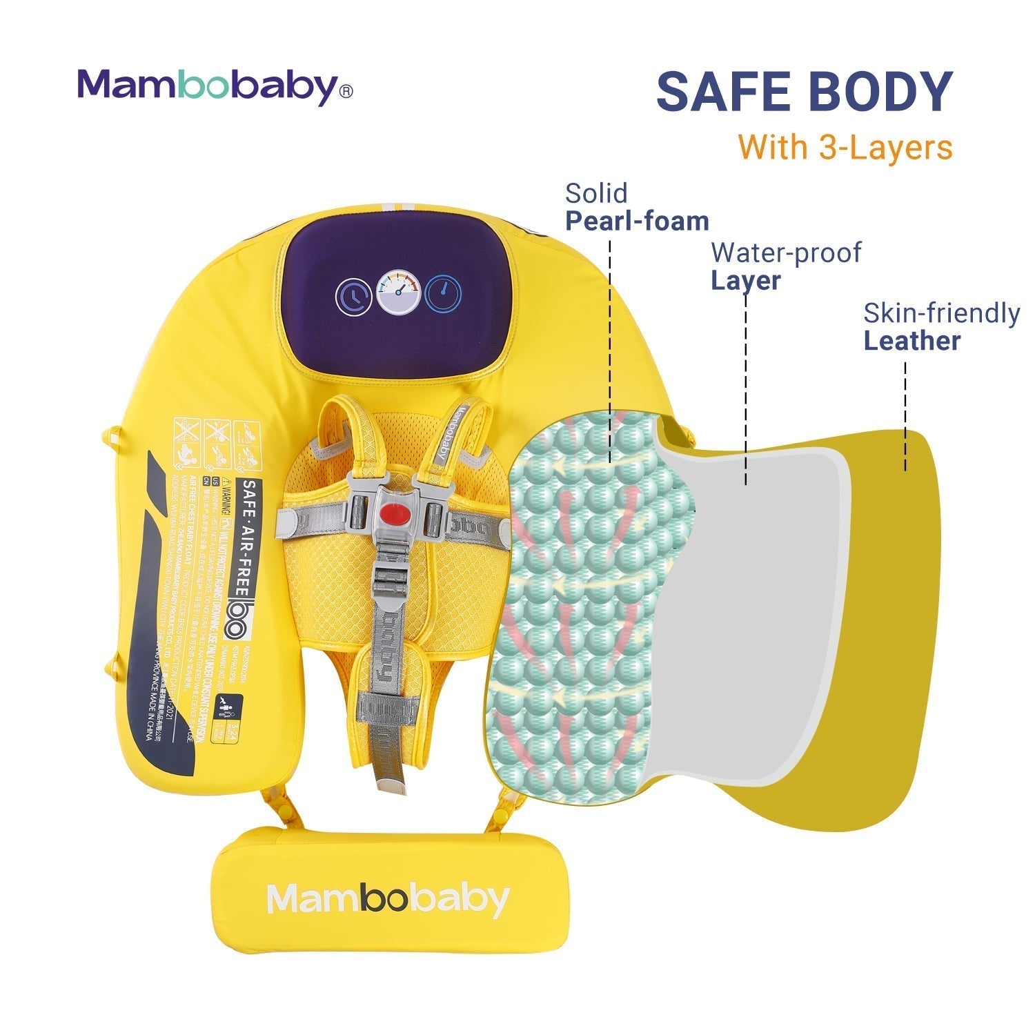 The Mambobaby Car float featuring BPA-free waterproof leather and unsinkable PearlFoam solid core technology.