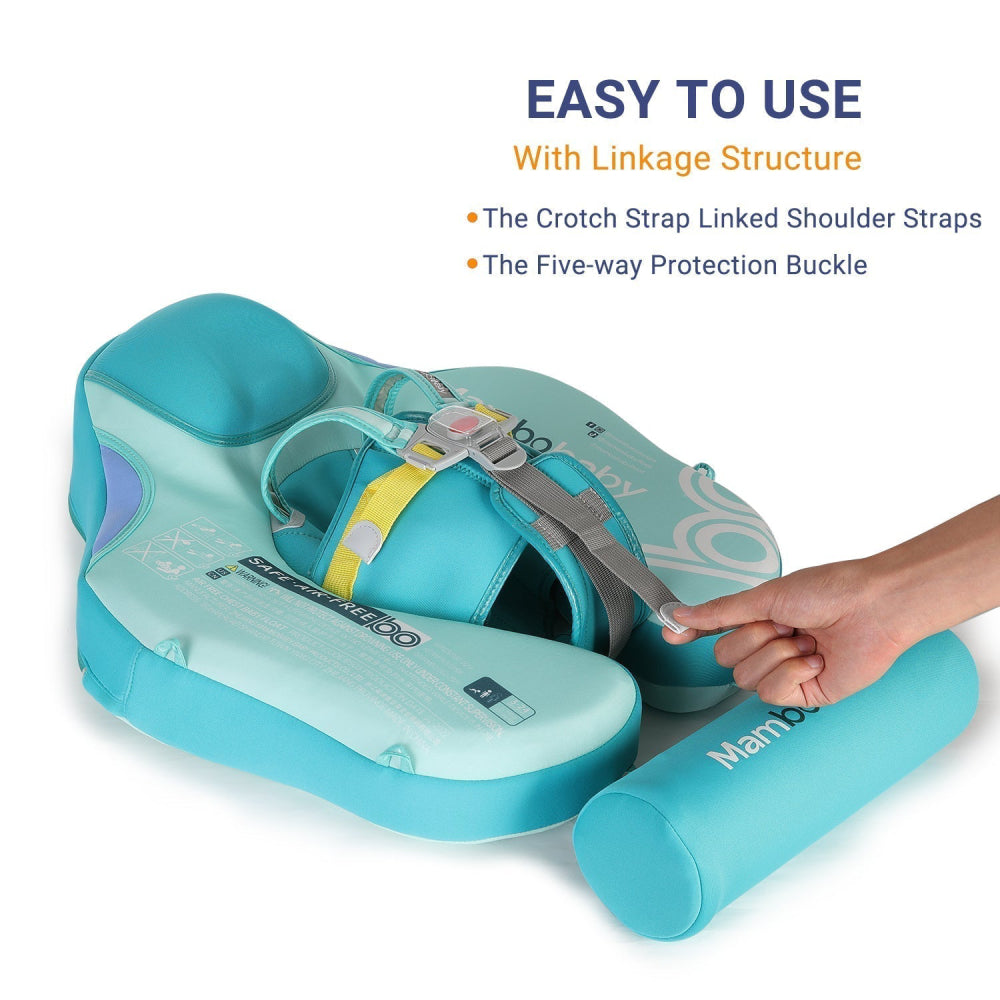 Close-up of the Mambobaby Classic 5-way protection safety buckle and professional dual-clasp harness system.