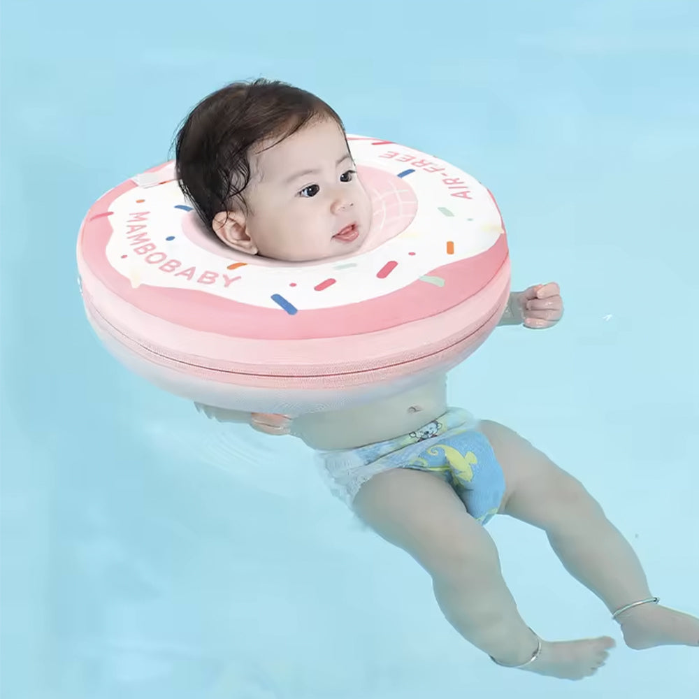 Mambobaby Donut Neck Float providing safe head support for an infant during a home baby spa hydrotherapy session.