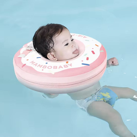 Mambobaby Donut Neck Float providing safe head support for an infant during a home baby spa hydrotherapy session.