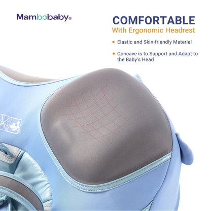 Official Mambobaby Elephant Series air-free baby chest float with removable UPF 50+ canopy and puncture-proof PearlFoam core.