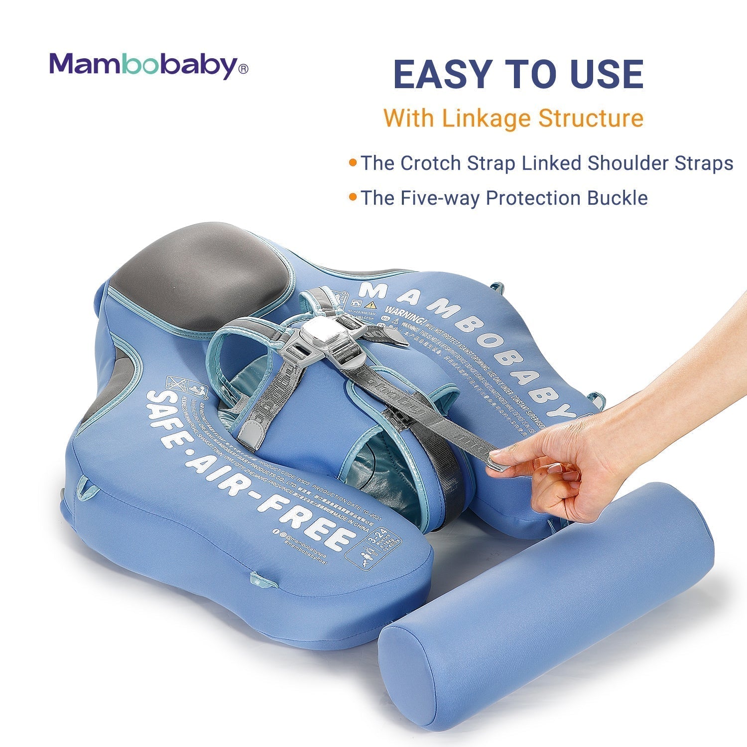 Close-up of the Mambobaby Elephant Series professional 5-point safety harness and secure dual-clasp locking system.