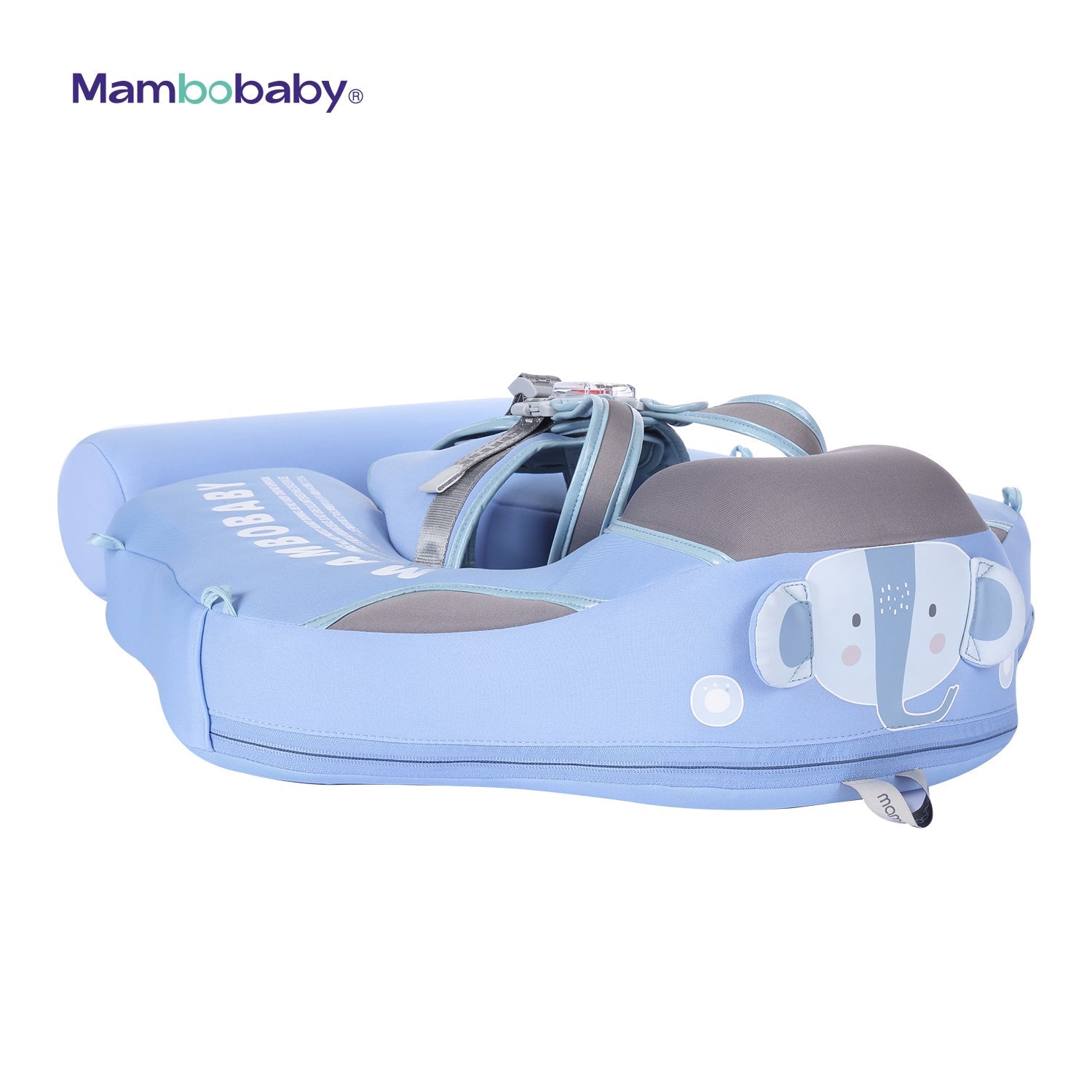 Alternate view of the Mambobaby Elephant edition float showing the BPA-free waterproof leather and anti-flip stabilizer tail.