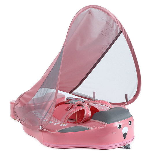 Official Mambobaby Flamingo Luxury Edition air-free pink baby float with puncture-proof PearlFoam and UV canopy.