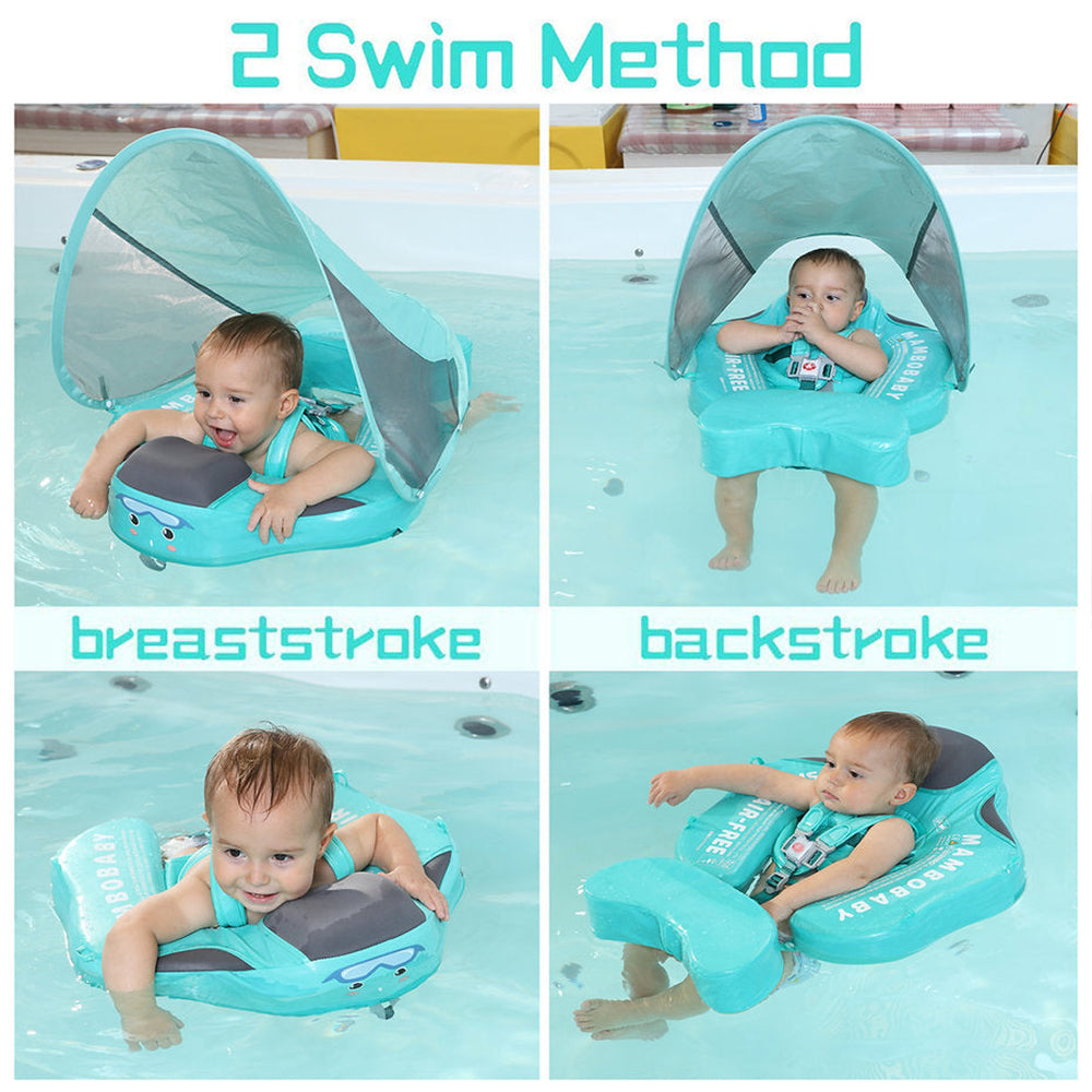 Demonstration of natural 40-degree breaststroke and backstroke positions using the Mambobaby developmental swim trainer.