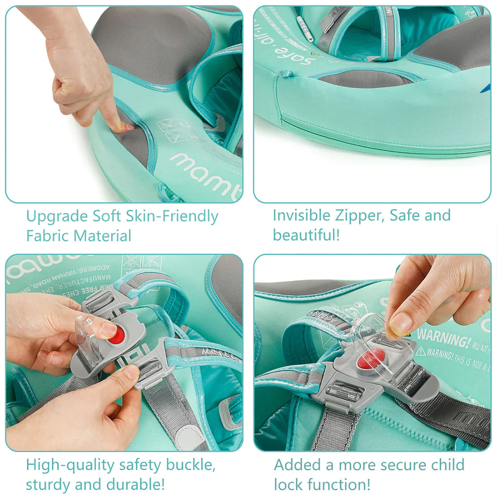 Mambobaby Green Flamingo edition showing the high-visibility tropical design and removable UPF 50+ sun protection canopy.