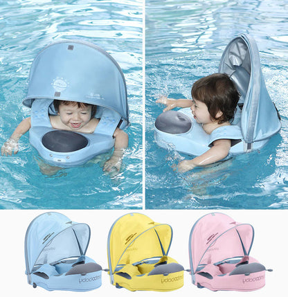 Demonstration of active swimming positions using the Mambobaby Ladybug float to promote toddler muscle coordination.