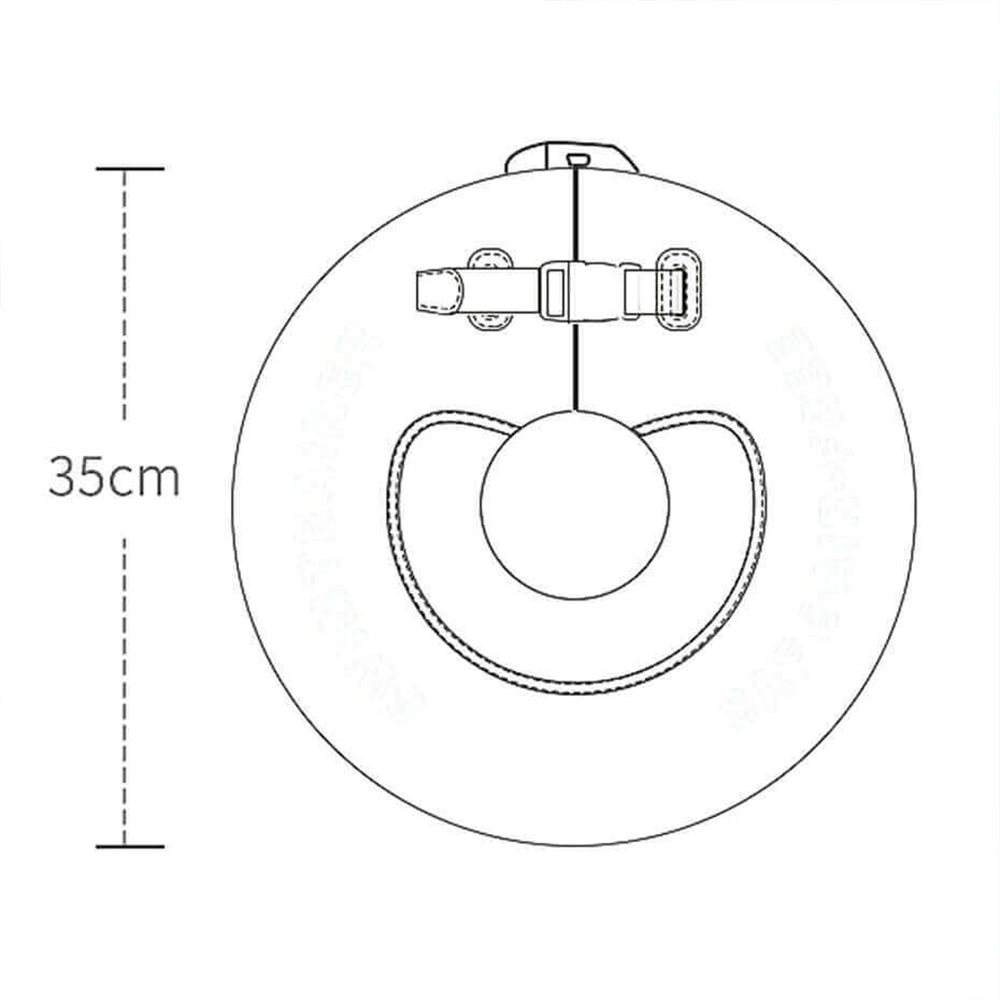 Technical size chart for the Mambobaby neck float showing 35 cm