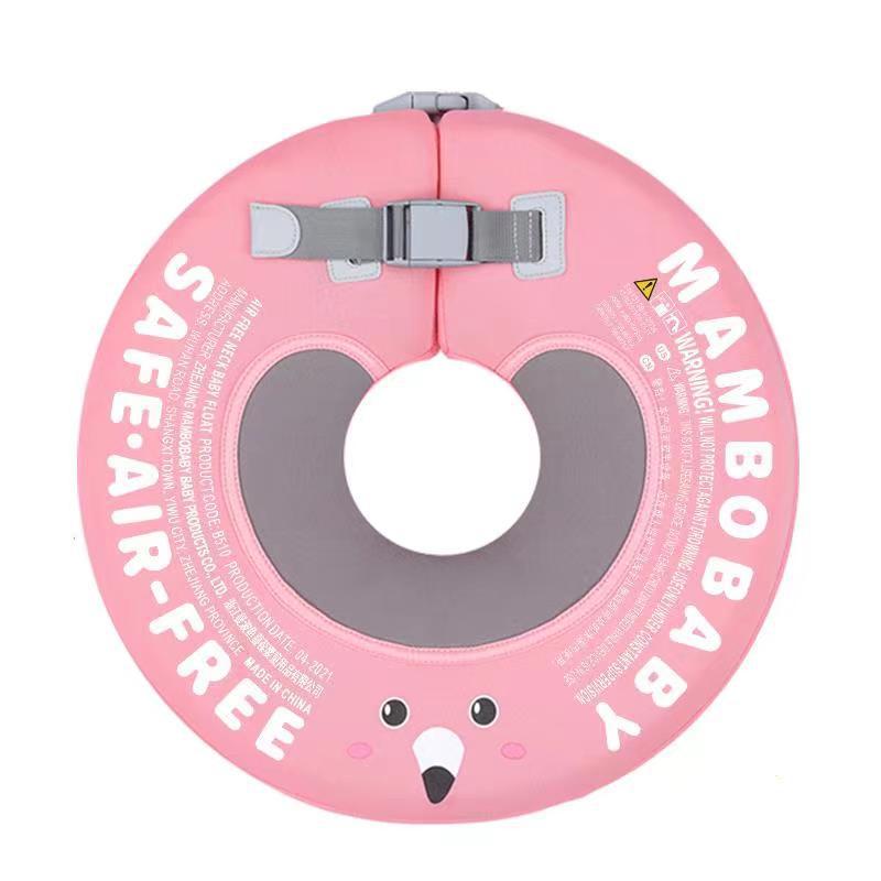 The Flamingo Edition Mambobaby air-free neck float featuring waterproof TPU fabric and puncture-proof PearlFoam technology.