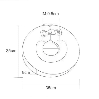 Technical dimension chart for the Mambobaby Donut float showing weight compatibility up to 12kg and ergonomic fit.