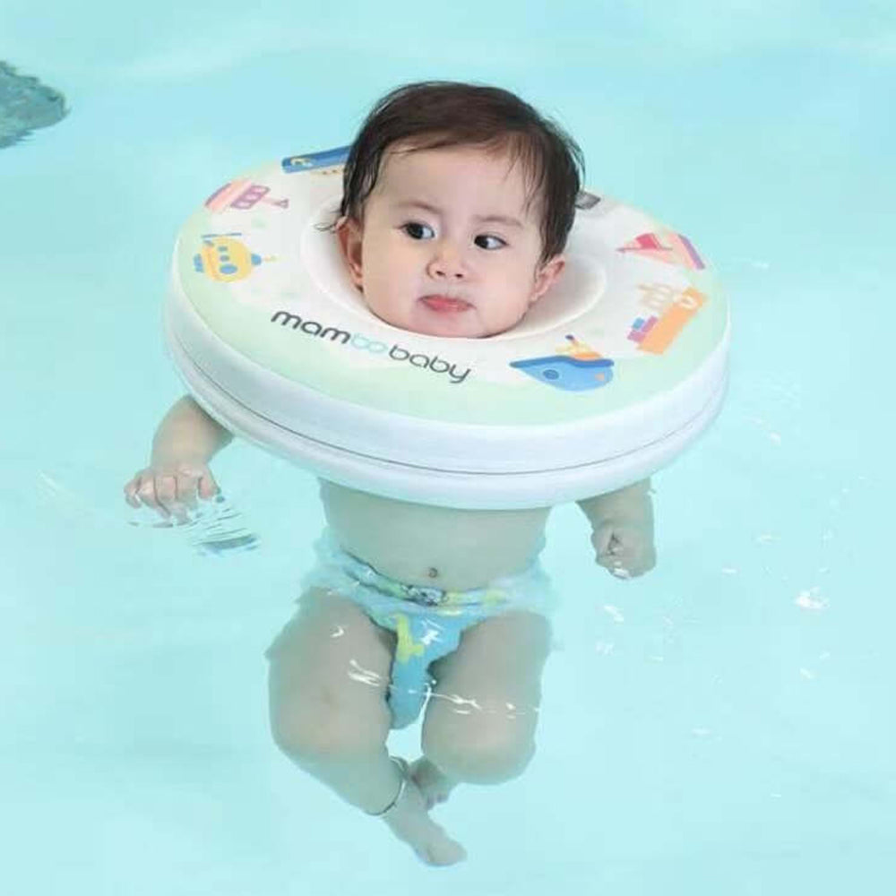 Official Mambobaby air-free neck ring in Boats design for infant hydrotherapy and safe baby spa water discovery.