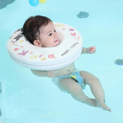 Official Mambobaby air-free neck ring in Boats design for infant back swimming hydrotherapy and safe baby spa water discovery.