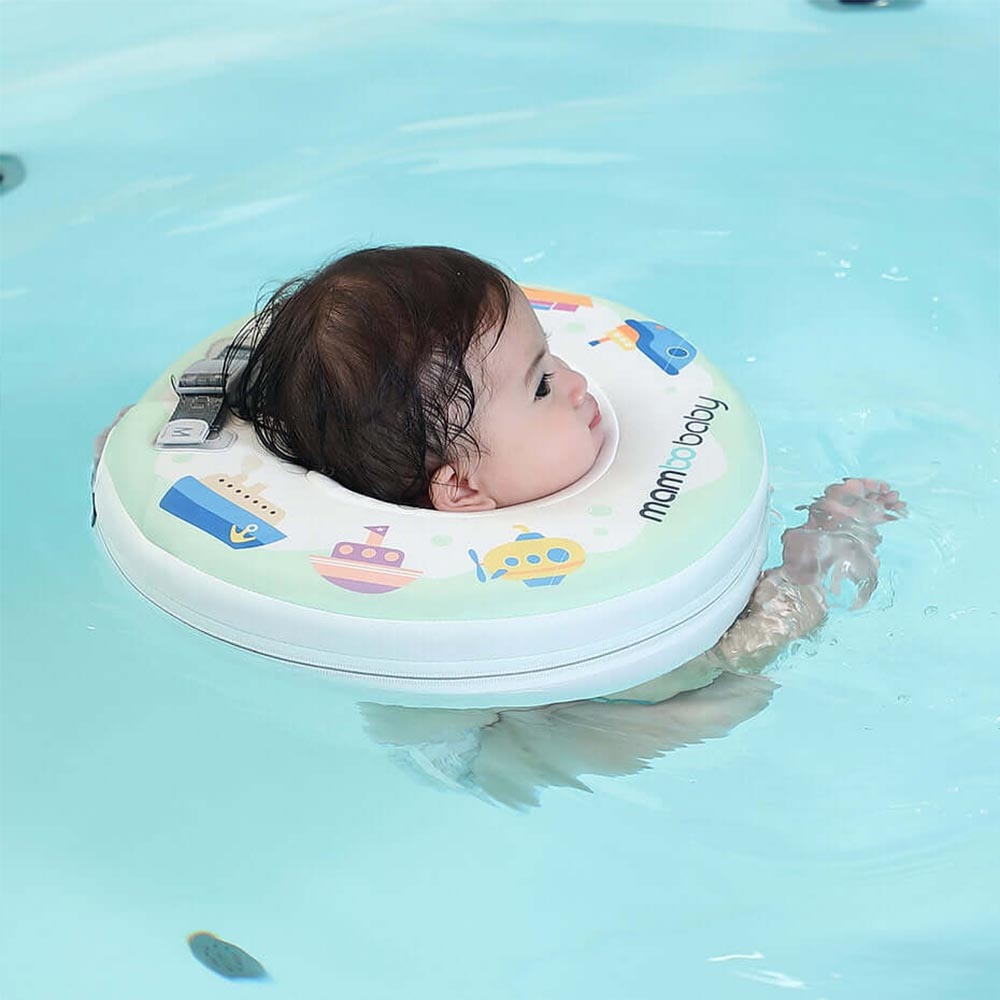 Official Mambobaby air-free neck ring in Boats design for infant hydrotherapy and safe baby spa water discovery.