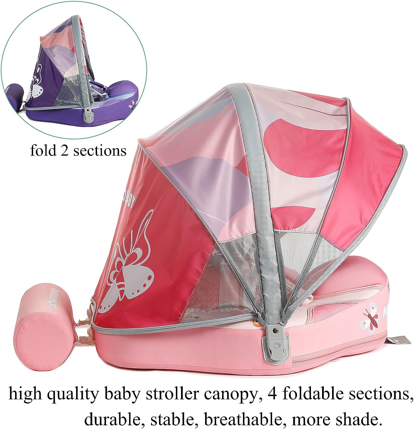 A high-quality, stroller-style UV canopy for the Mambobaby™ float. Featuring professional UPF 50+ sun protection, this adjustable sunshade blocks 98% of harmful UV rays. Designed with breathable mesh and a sturdy frame for maximum shade and airflow.