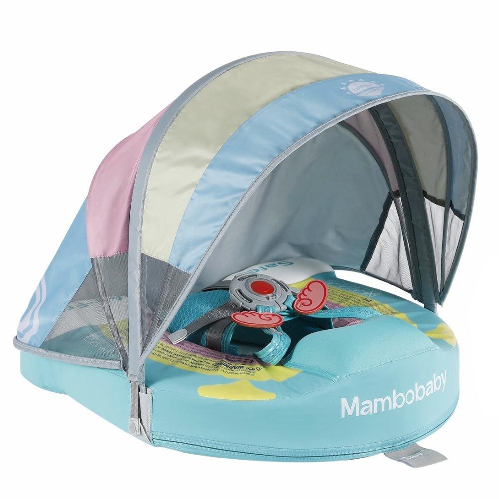 Official Mambobaby Rainbow Luxury Edition air-free baby float with puncture-proof PearlFoam and UV canopy.