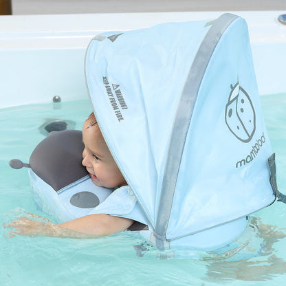Mambobaby removable UPF 50+ sun canopy providing 98% UV protection for infants and toddlers during outdoor swimming.
