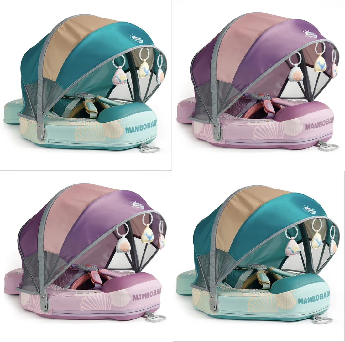 Available colors for Mambobaby Seashell Float. Green and Purple waterproof leather options.