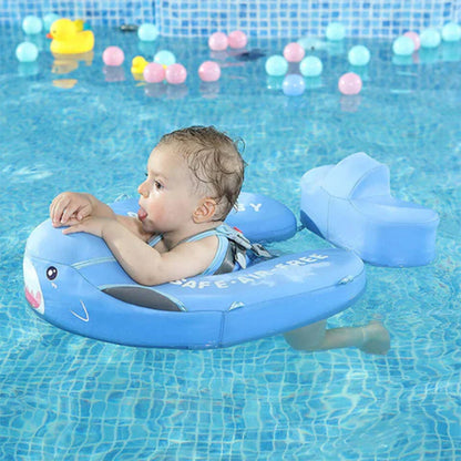 Official Mambobaby Shark Series air-free baby float with UPF 50+ canopy and unsinkable PearlFoam technology for ages 3-24 months.