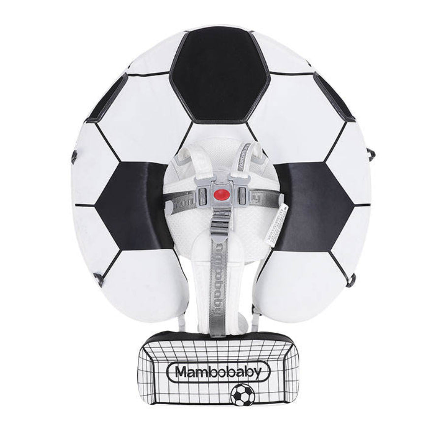 Original Mambobaby Soccer Series retail packaging with official user manual and safety certification documentation.