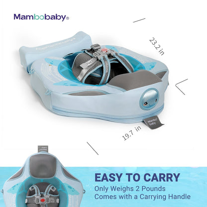 Detailed view of the Mambobaby Turtle float featuring breathable mesh sides on the UV canopy and BPA-free waterproof leather.