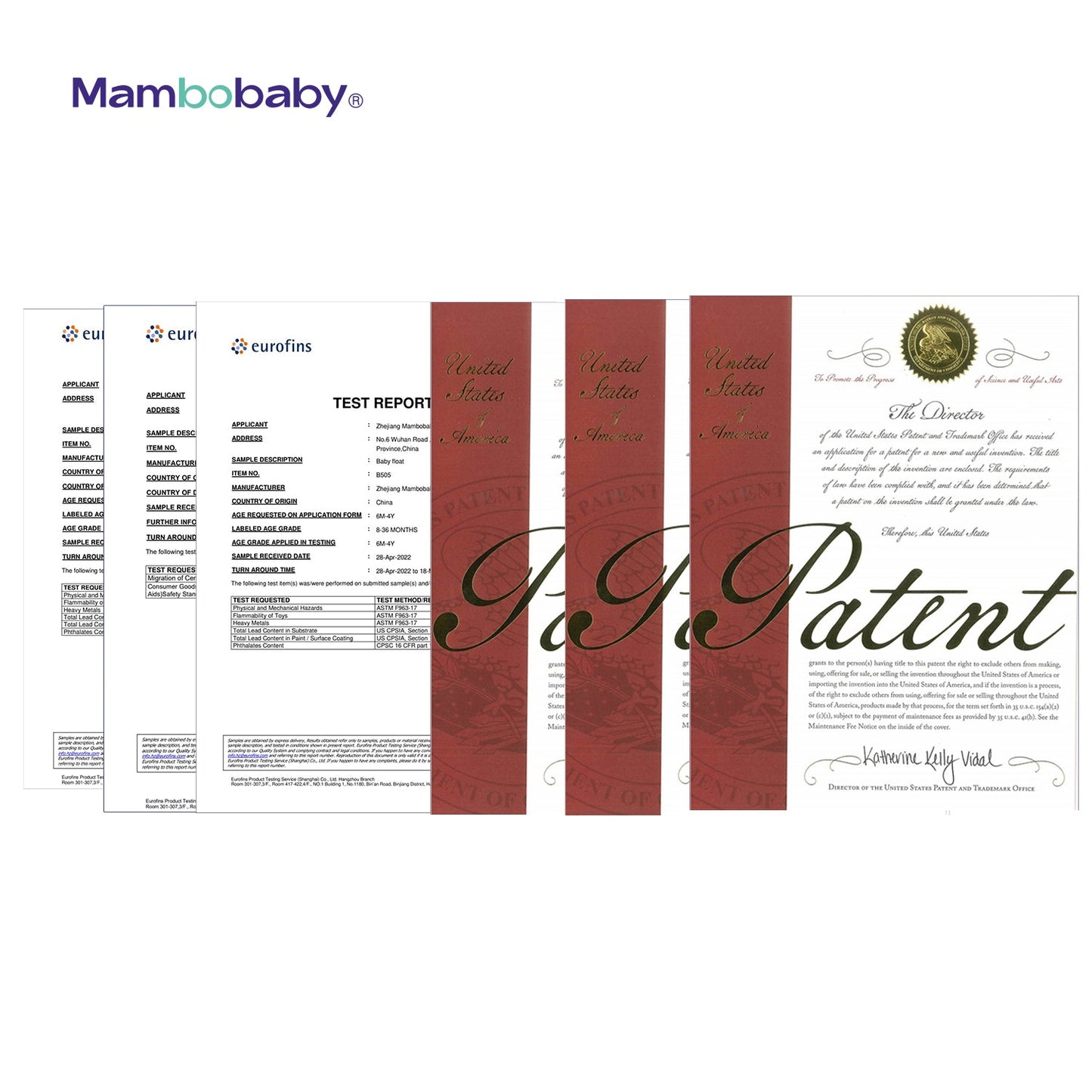 Official Mambobaby worldwide patent and safety certification document proving authentic air-free technology and legal protection.