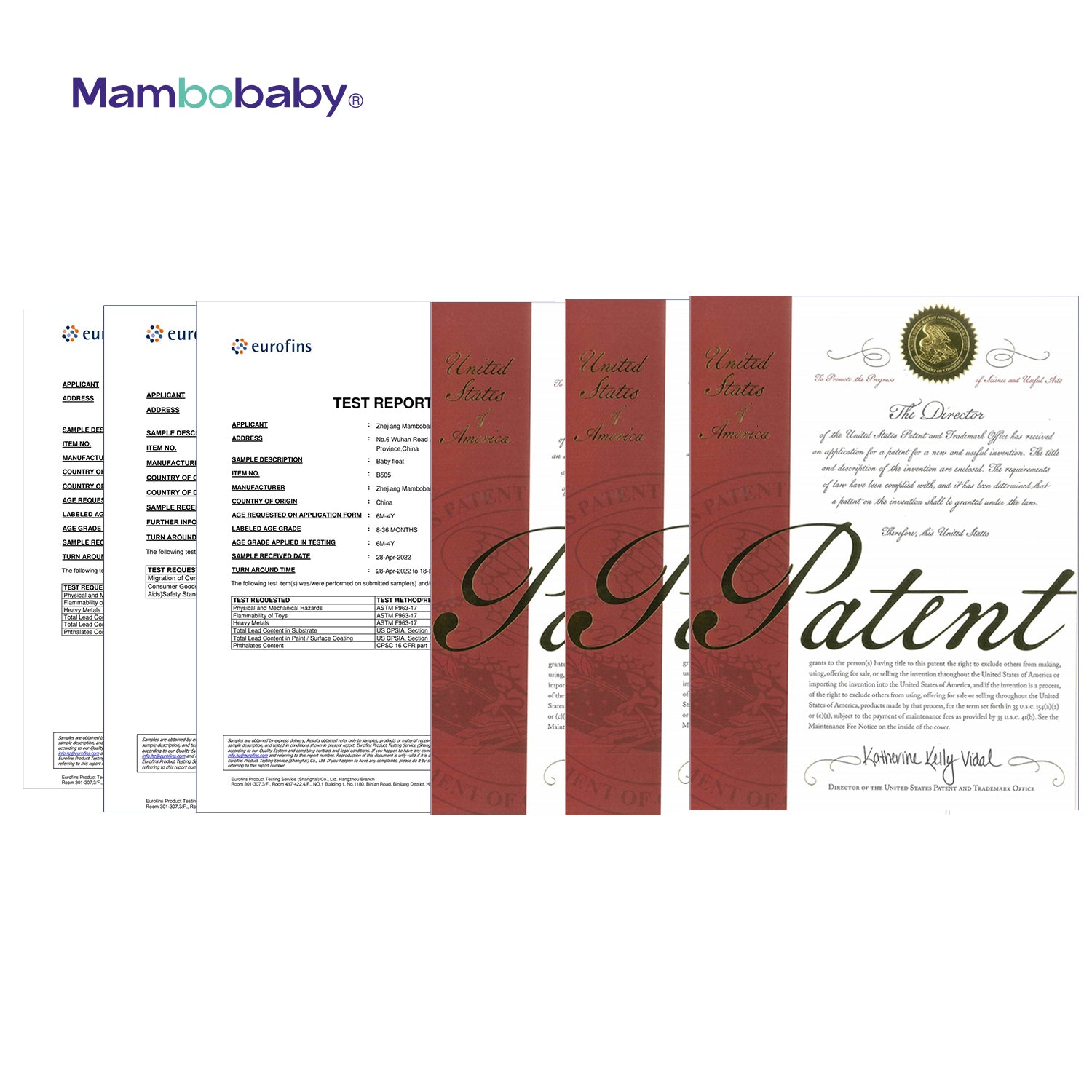 Official Mambobaby worldwide patent and safety certification document proving authentic air-free technology and legal protection.