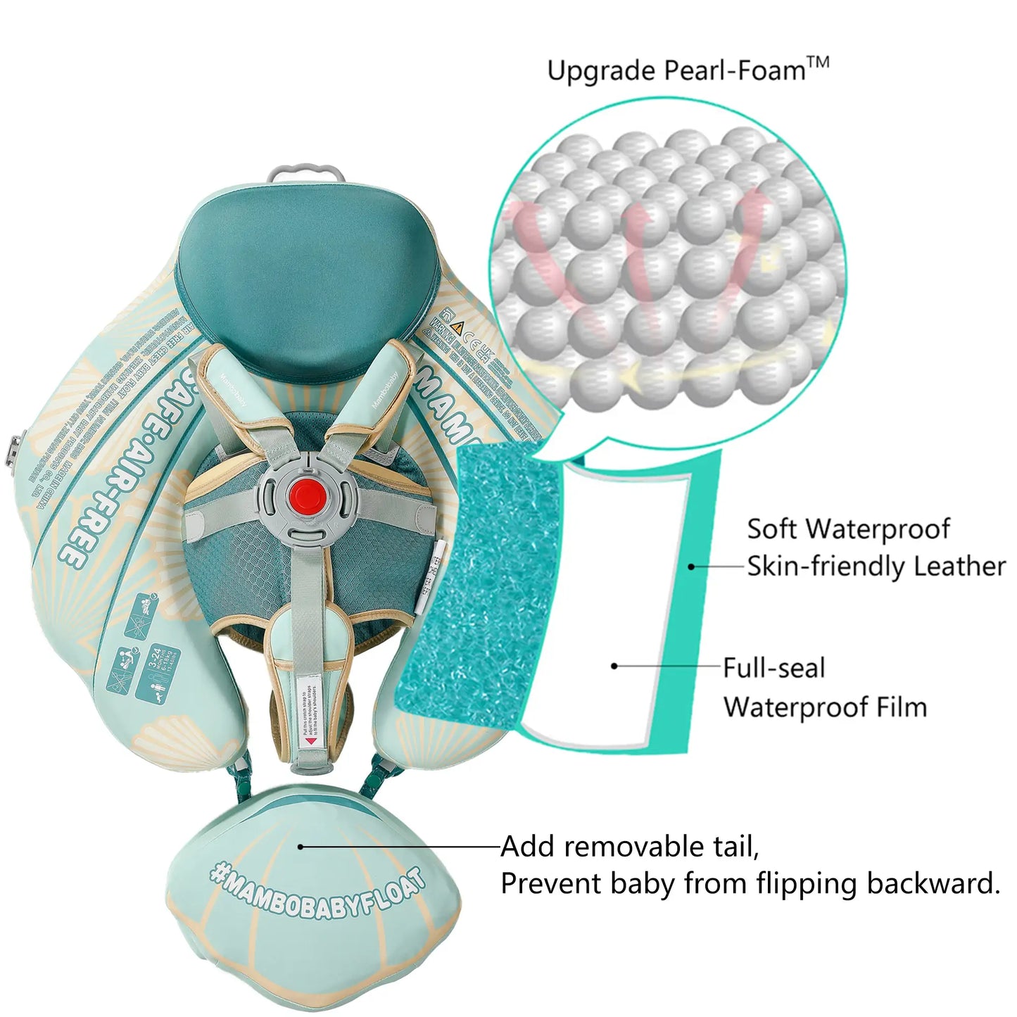 Patented Pearl-Foam™ technology. Solid air-free core that never leaks and requires no inflation.